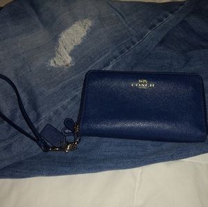 Coach, blue accordion wallet clutch